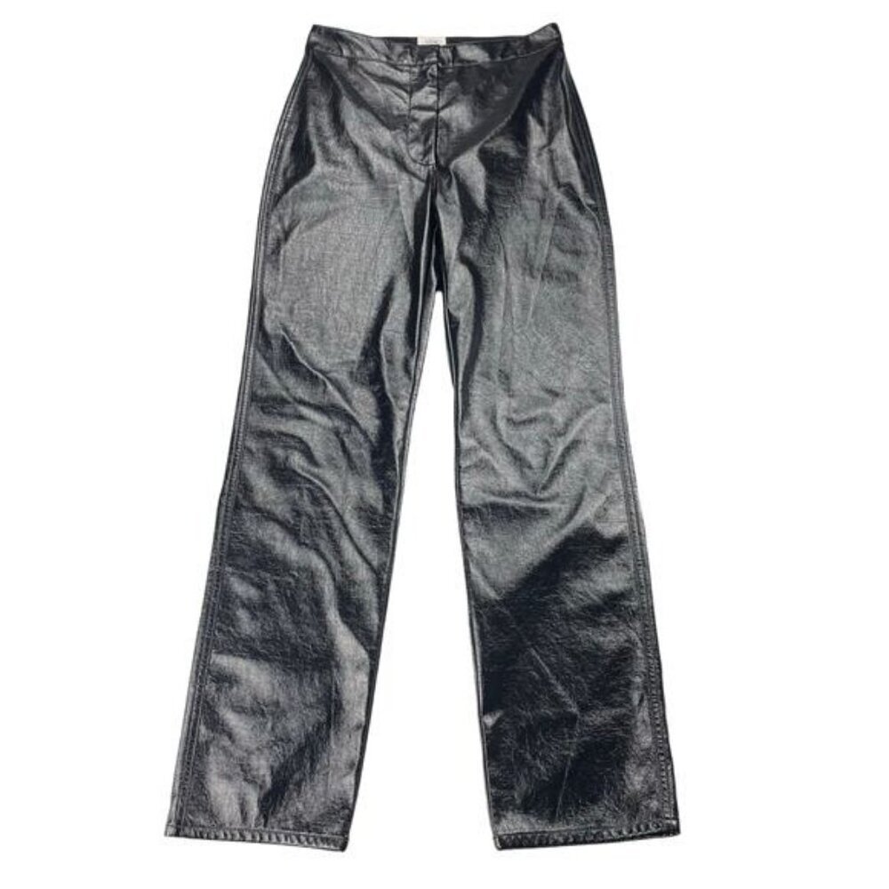 Aritzia Wilfred Vegan Leather Vinyl High Rise Straight Pant In Black Size 6 - Picture 2 of 6